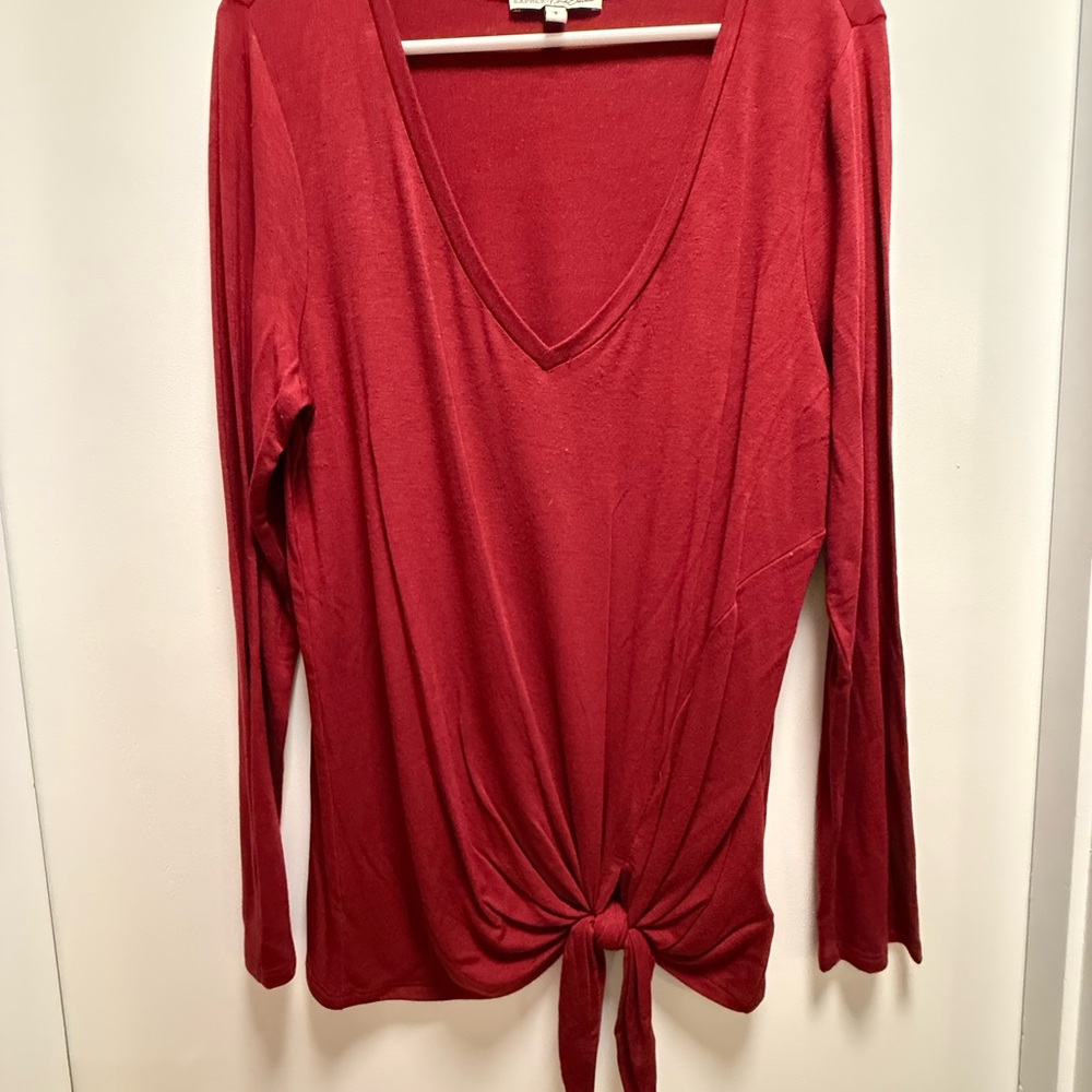 Express One Eleven Maroon V-Neck Long Sleeve Top